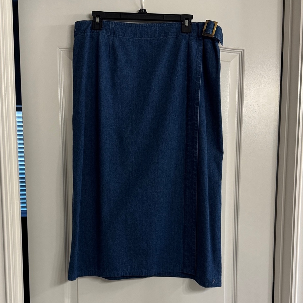 Talbot's Classic Dark Blue Denim Wrap Skirt. Sz 18
